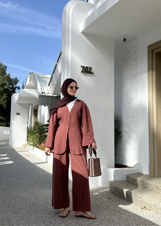 Wool Keten Ceket Takım - Kiremit